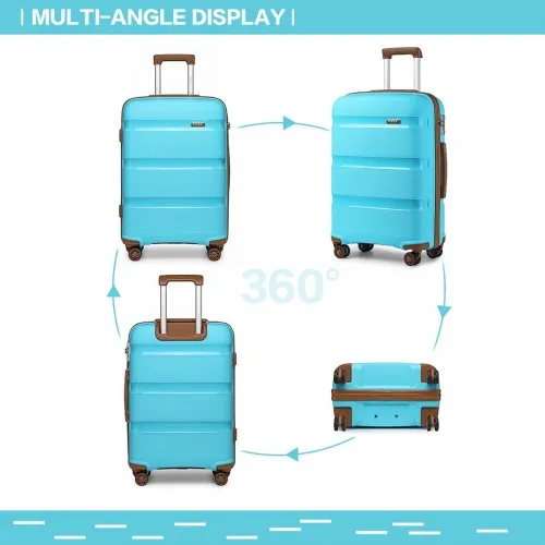 Kono 28 Inch Bright Hard Shell PP Suitcase - Classic Collection - Blue and Brown | Durable Travel Luggage with TSA Lock & 360° Swivel Wheels