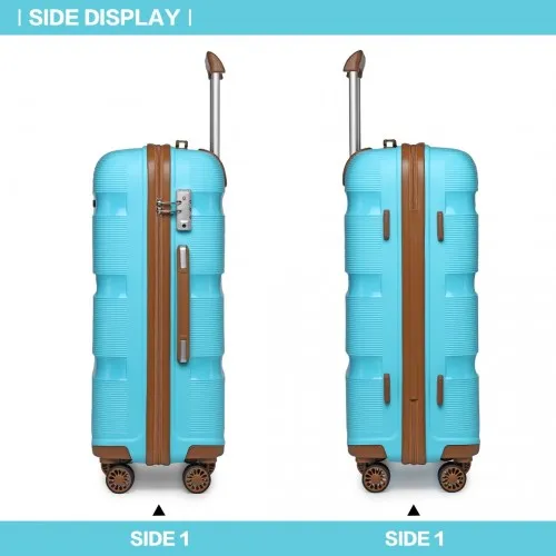 Kono 28 Inch Bright Hard Shell PP Suitcase - Classic Collection - Blue and Brown | Durable Travel Luggage with TSA Lock & 360° Swivel Wheels