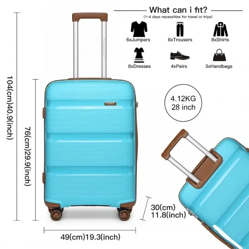 Kono 28 Inch Bright Hard Shell PP Suitcase - Classic Collection - Blue and Brown | Durable Travel Luggage with TSA Lock & 360° Swivel Wheels