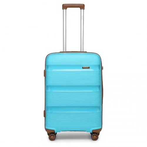 Kono 28 Inch Bright Hard Shell PP Suitcase - Classic Collection - Blue and Brown | Durable Travel Luggage with TSA Lock & 360° Swivel Wheels