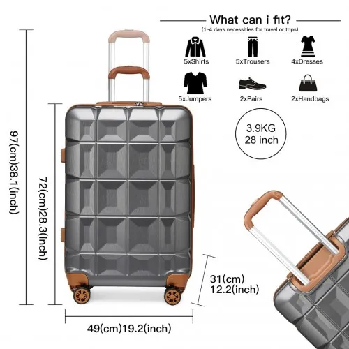 Kono 28 Inch Lightweight Hard Shell ABS Suitcase with TSA Lock - Grey | Stylish & Secure Travel Companion