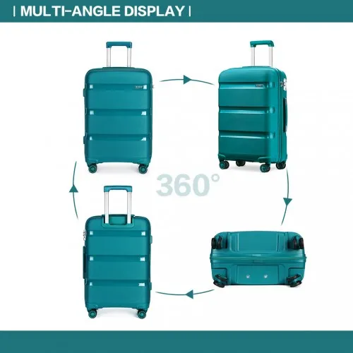 Kono Bright Hard Shell PP Suitcase Set - 3 Pieces - Blue/Green - Classic Collection