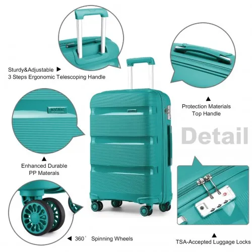 Kono Bright Hard Shell PP Suitcase Set - 3 Pieces - Blue/Green - Classic Collection