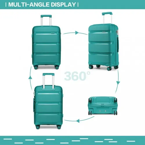 Kono Bright Hard Shell PP Suitcase Set - 3 Pieces - Blue/Green - Classic Collection