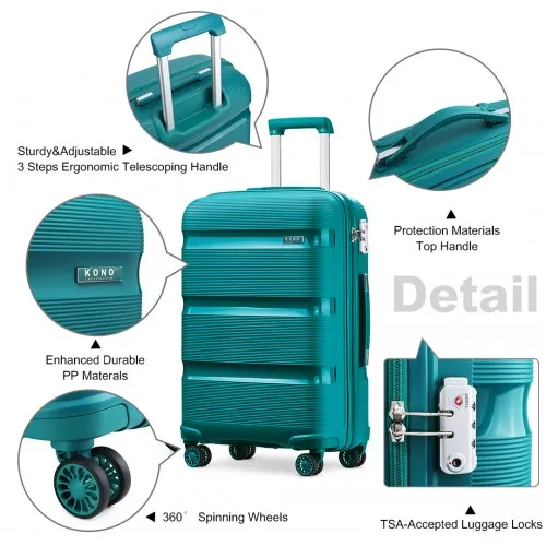 Kono Bright Hard Shell PP Suitcase Set - 3 Pieces - Blue/Green - Classic Collection