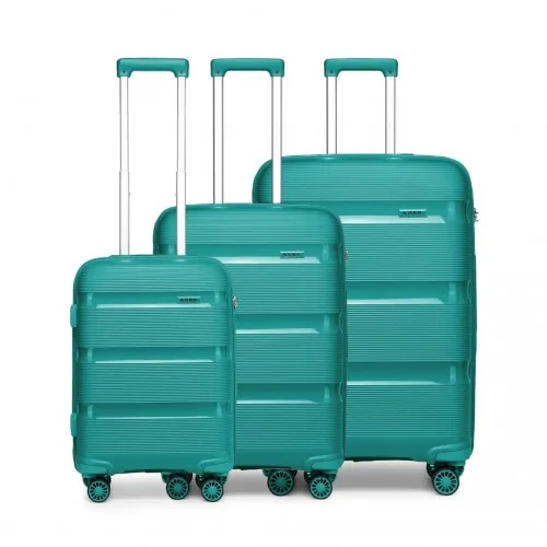 Kono Bright Hard Shell PP Suitcase Set - 3 Pieces - Blue/Green - Classic Collection