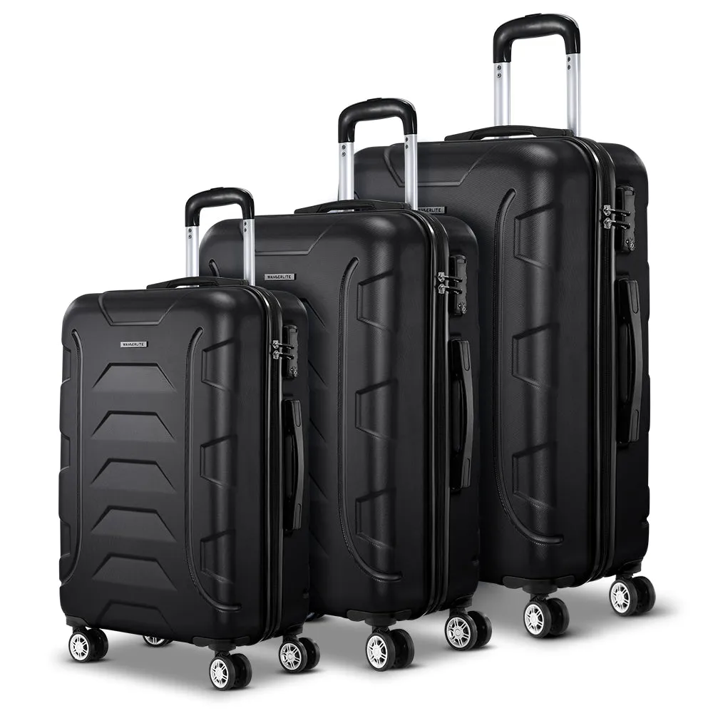 Lightweight 3pc TSA Hard-Shell Luggage Set, Black | Wanderlite