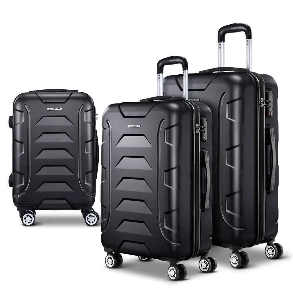 Lightweight 3pc TSA Hard-Shell Luggage Set, Black | Wanderlite