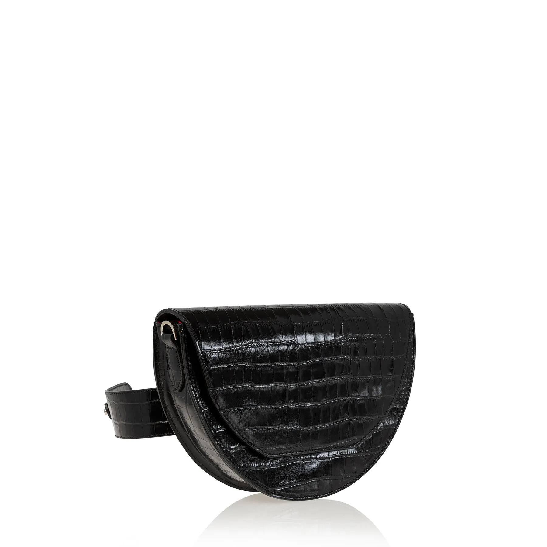 Lune Saddle Bag (Black Croc-Embossed)