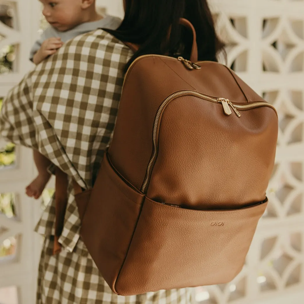 Oioi Multitasker Diaper Backpack - Chestnut Brown Vegan Leather