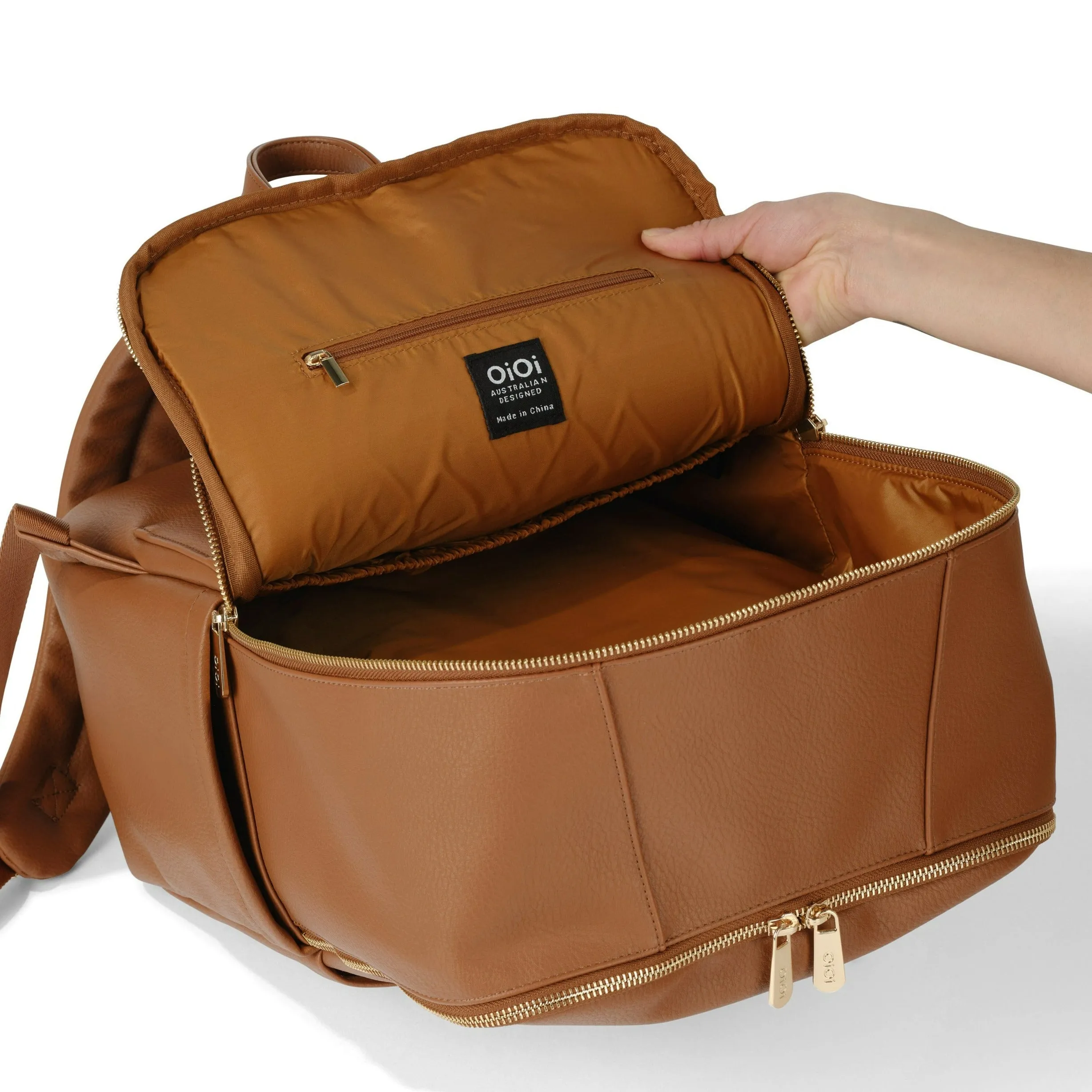 Oioi Multitasker Diaper Backpack - Chestnut Brown Vegan Leather