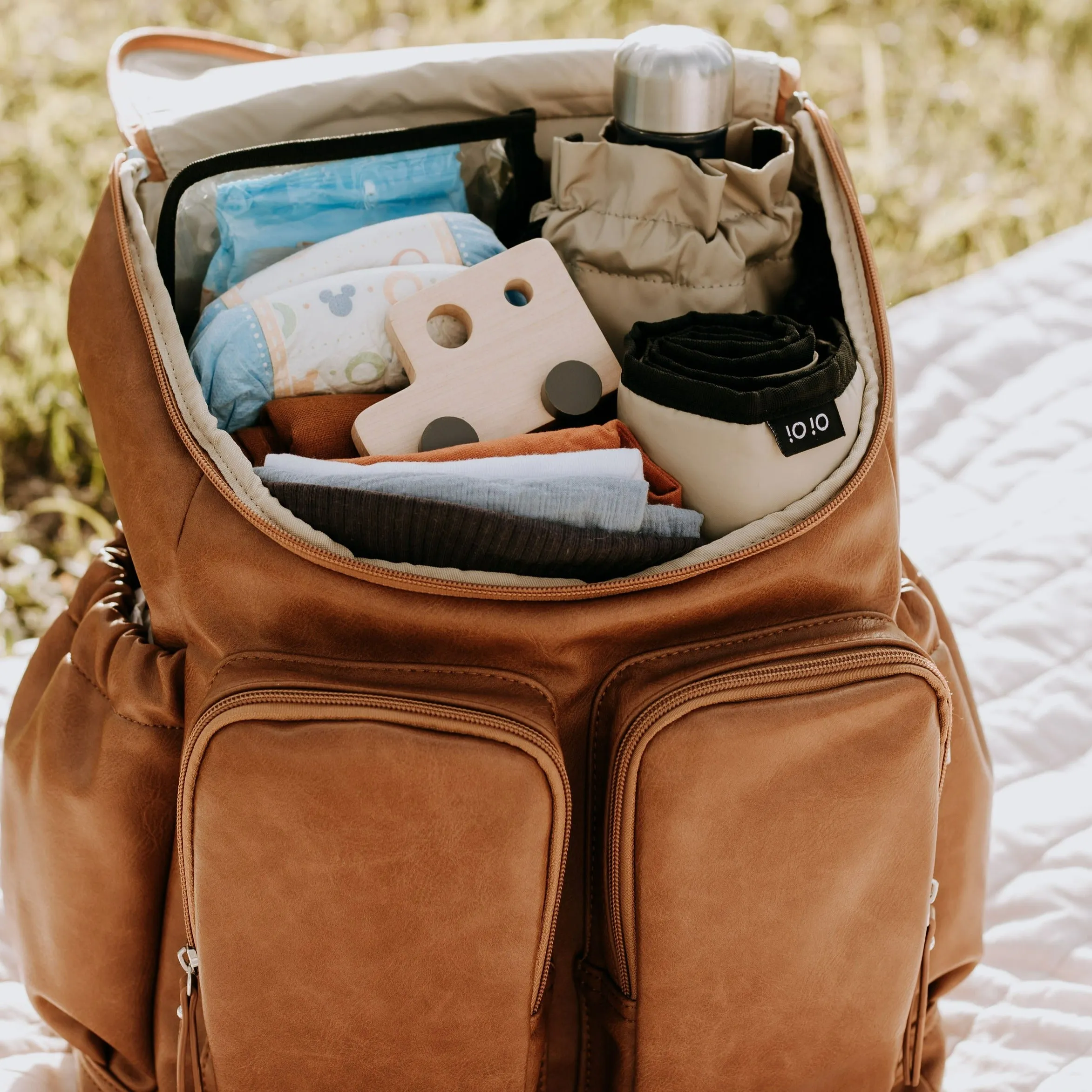 Oioi Signature Diaper Backpack - Tan Vegan Leather