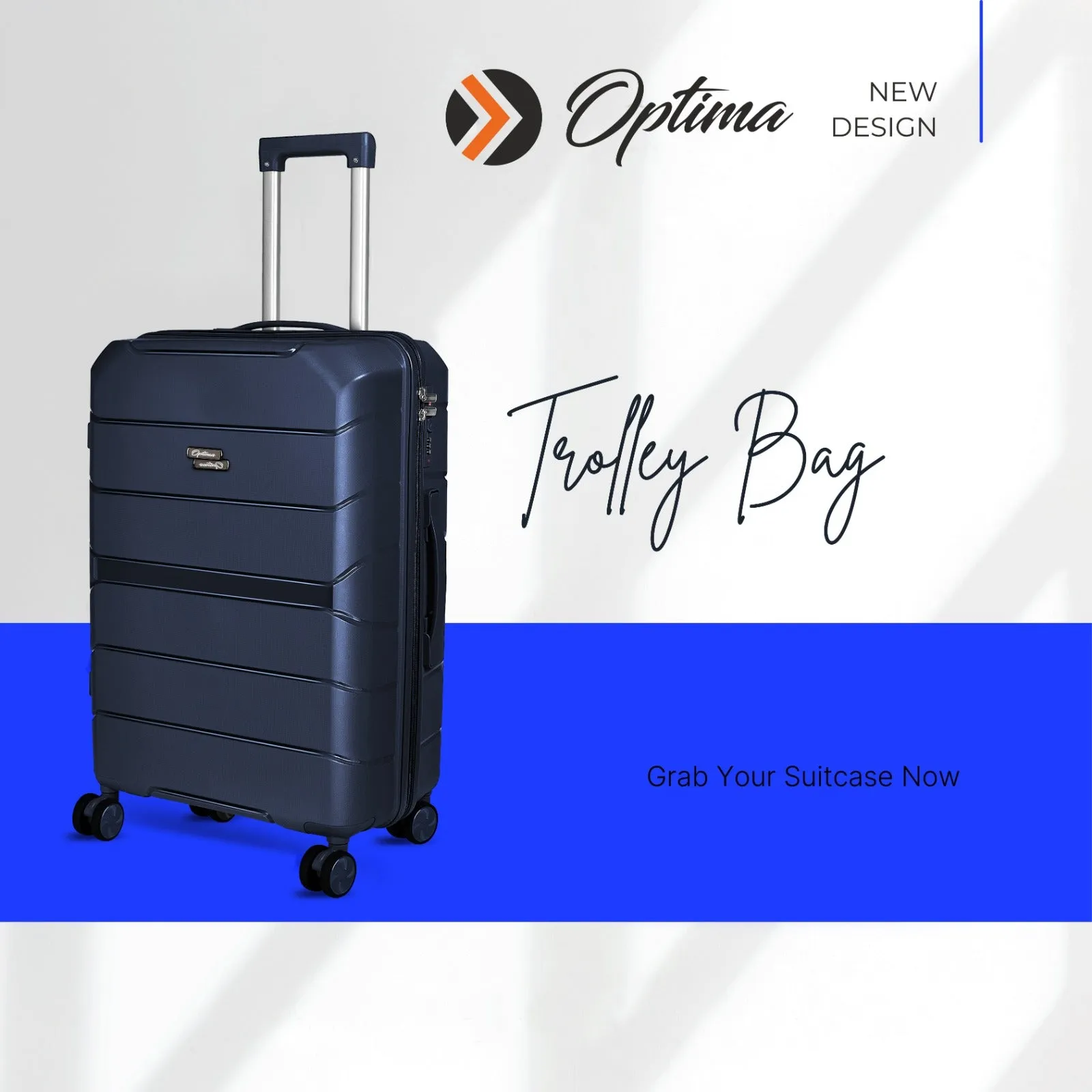 Optima Check-in Polypropylene Hardsided 8 Wheels Luggage Speed_ Wheel Trolley TSA Lock- 20 inch BLUE