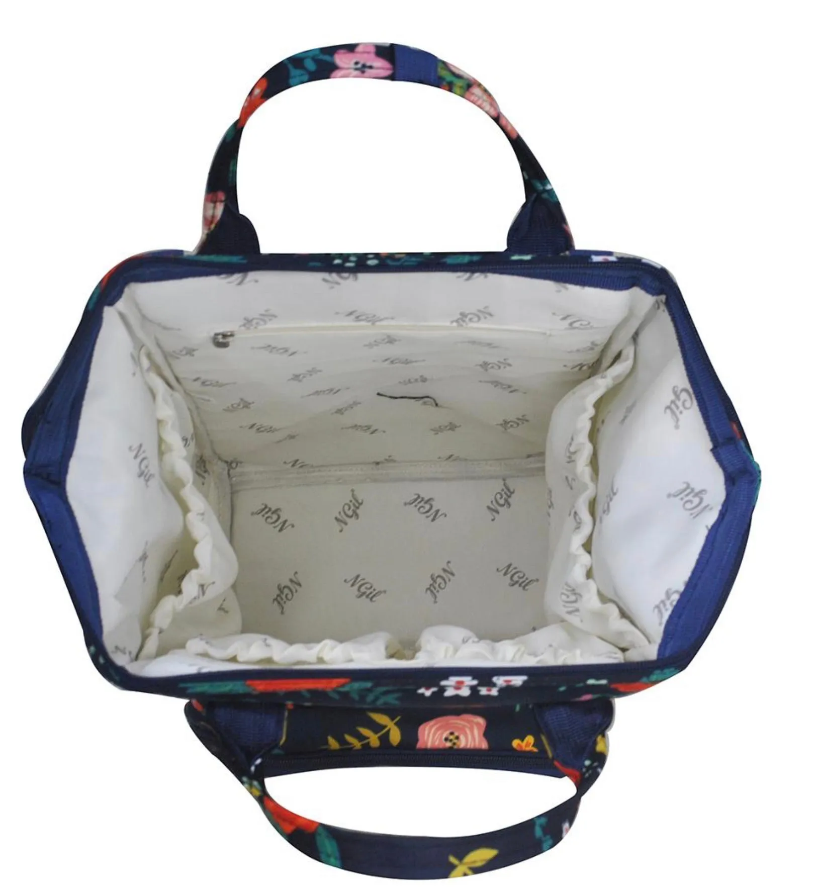 Preppy Floral Blossoms on Navy with Navy Trim Diaper Bag BackPack