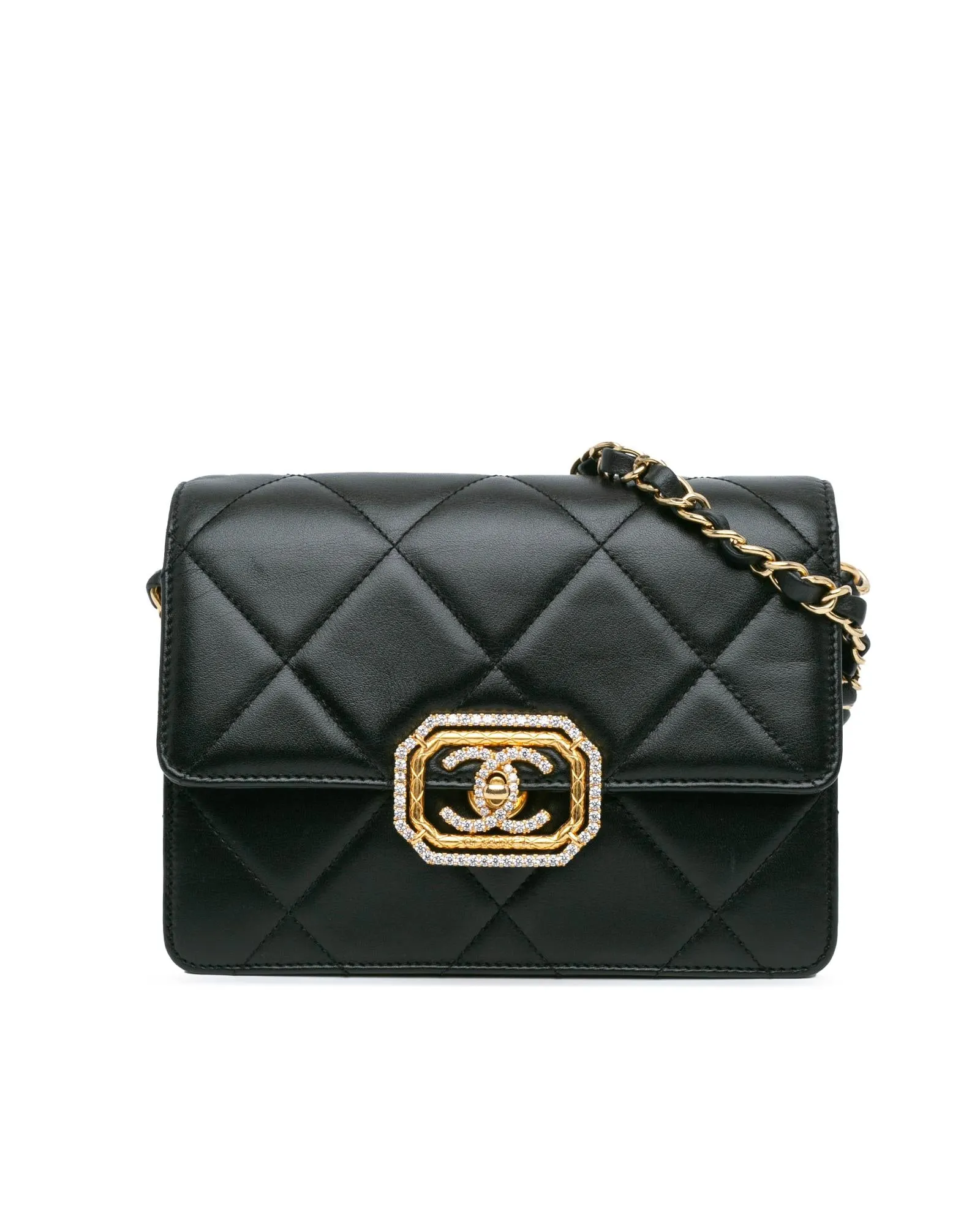 Quilted Lambskin Crossbody Bag with Octagonal Buckle