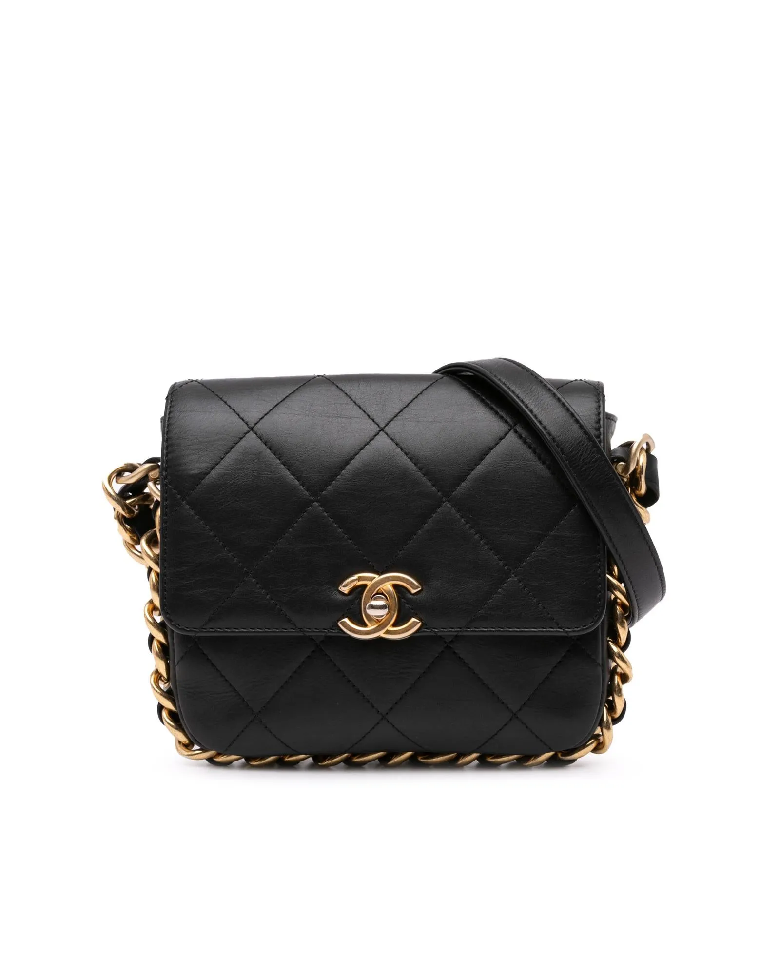 Quilted Leather Chain Flap Crossbody Bag