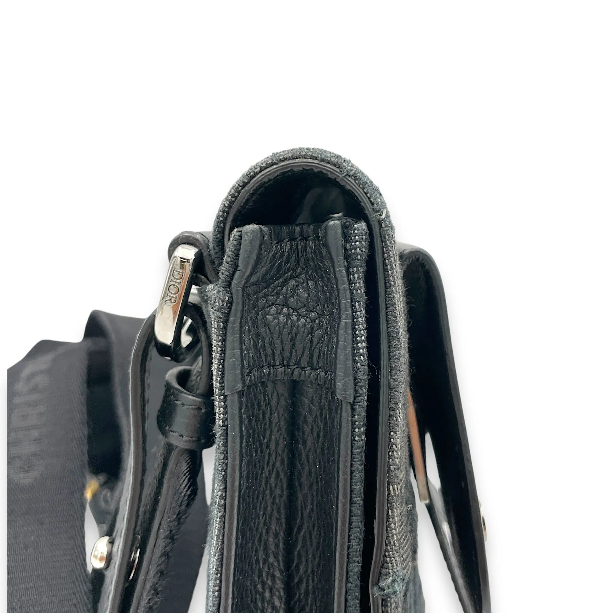 Saddle Black Crossbody Bag in Jacquard, Silver hardware