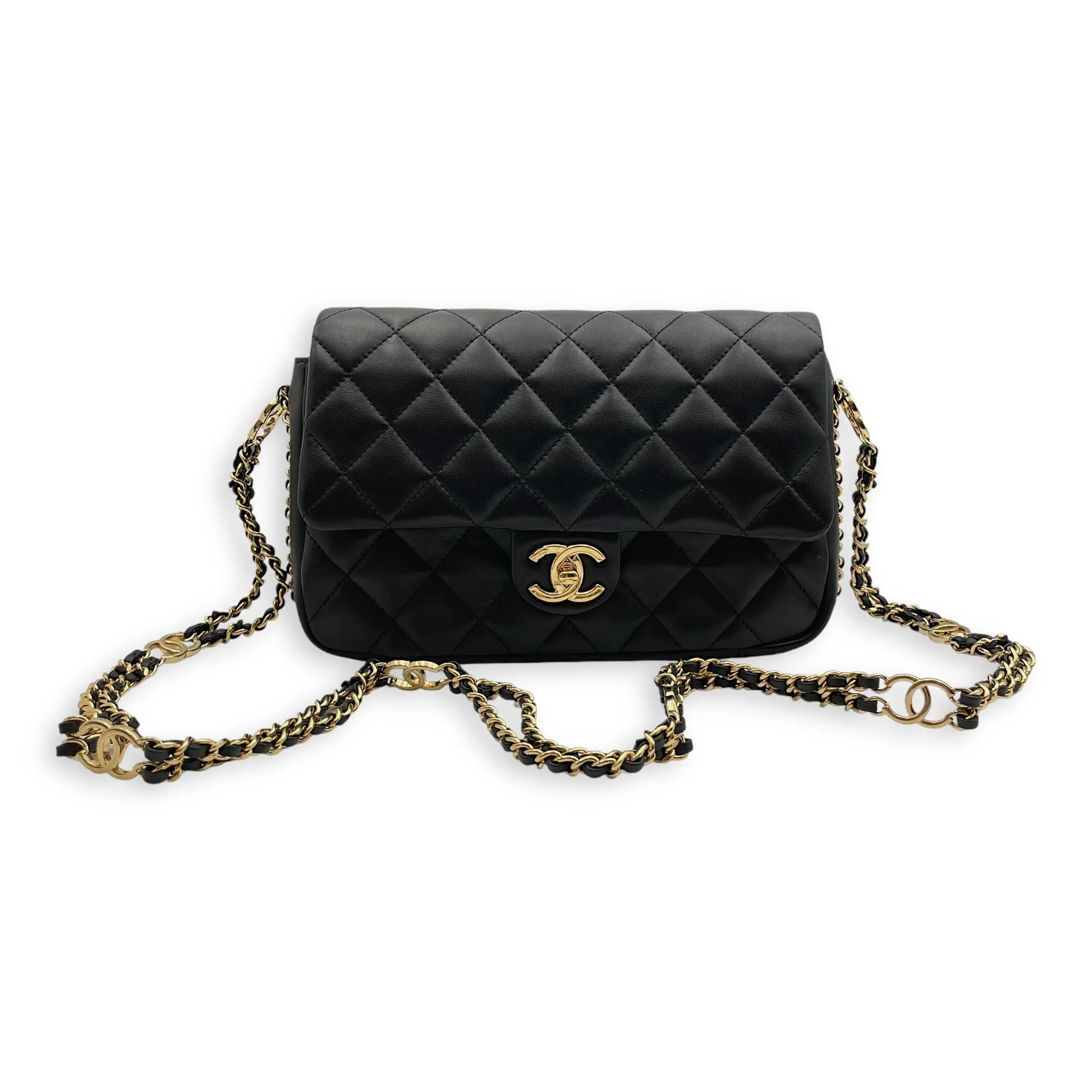 Seasonal Flap with CC Chain 25x16x6cm Black Crossbody Bag in Lambskin, Gold hardware