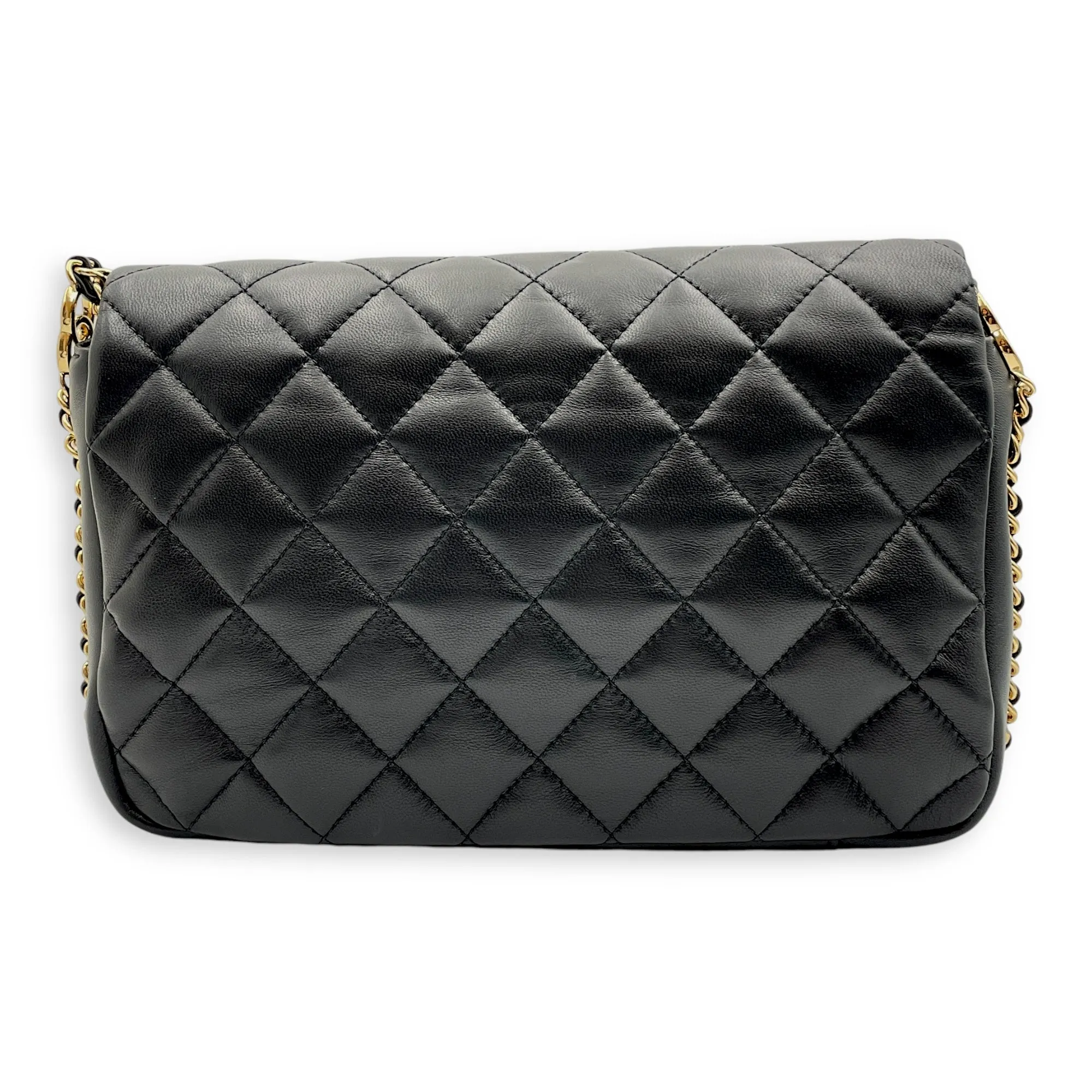 Seasonal Flap with CC Chain 25x16x6cm Black Crossbody Bag in Lambskin, Gold hardware