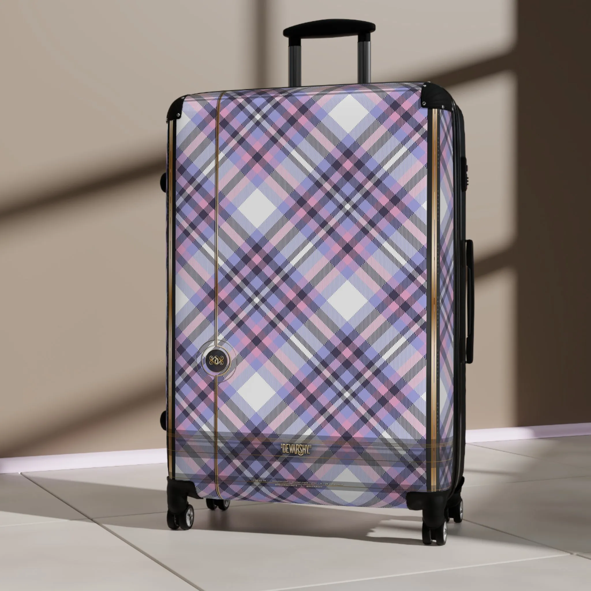 Tartan Plaid Suitcase Pink Stripes Travel Luggage Carry-on Suitcase Premium Hard Shell Suitcase