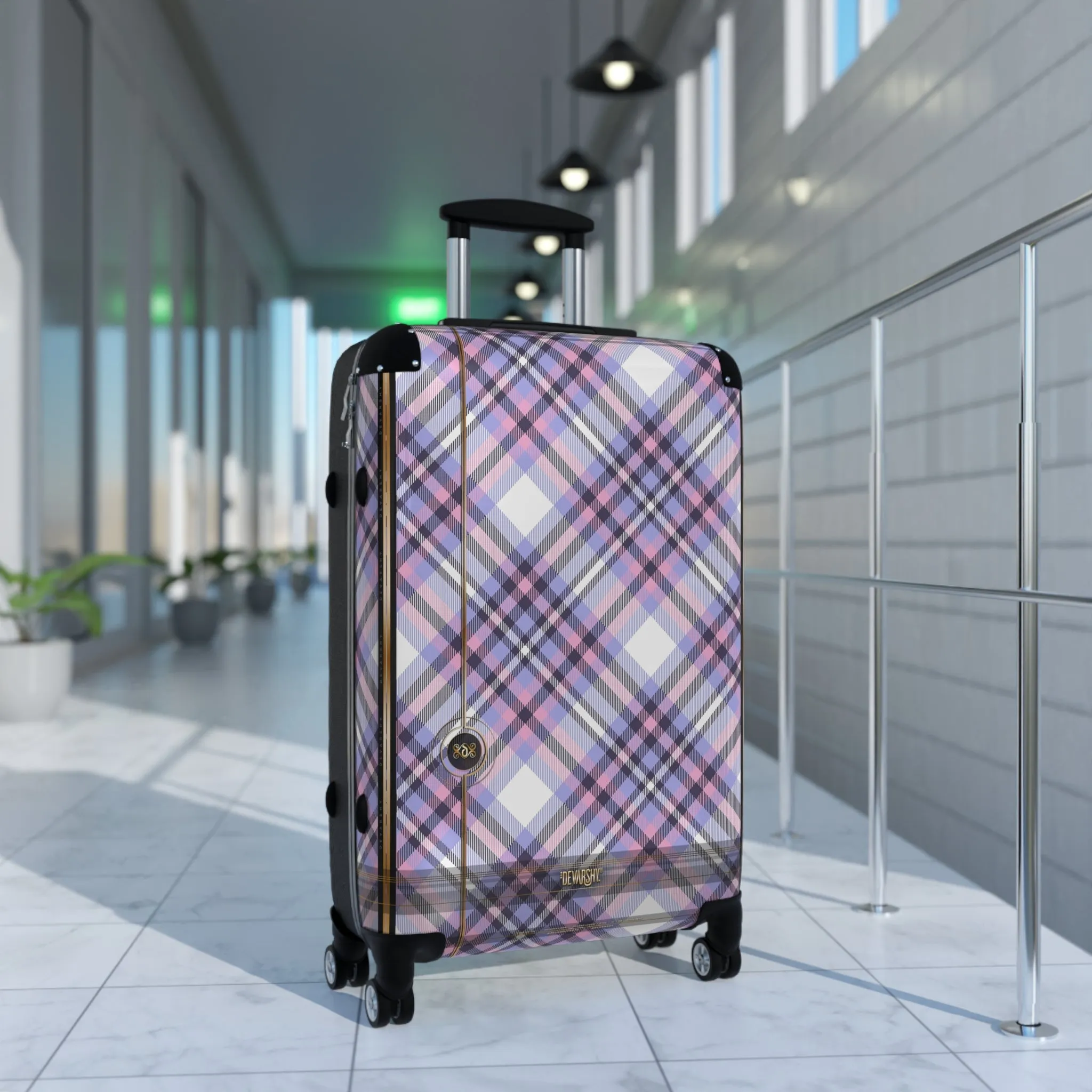 Tartan Plaid Suitcase Pink Stripes Travel Luggage Carry-on Suitcase Premium Hard Shell Suitcase