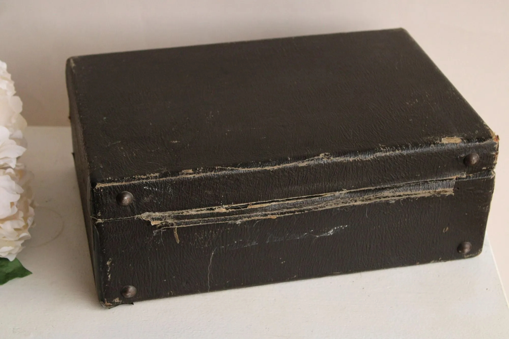 Vintage 1920s Black Hard Shell Suitcase