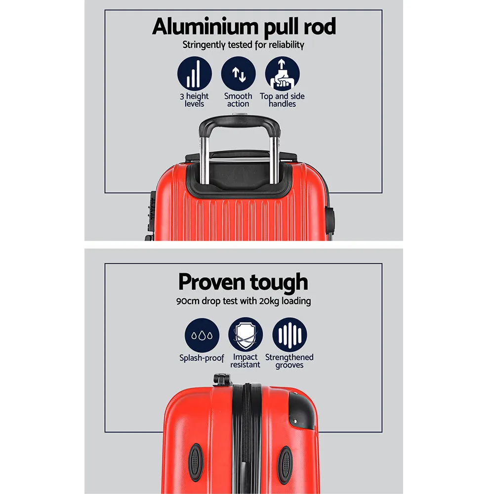 Wanderlite 2pc Luggage Trolley Travel Set Suitcase Carry On TSA Hard Case Lightweight Red