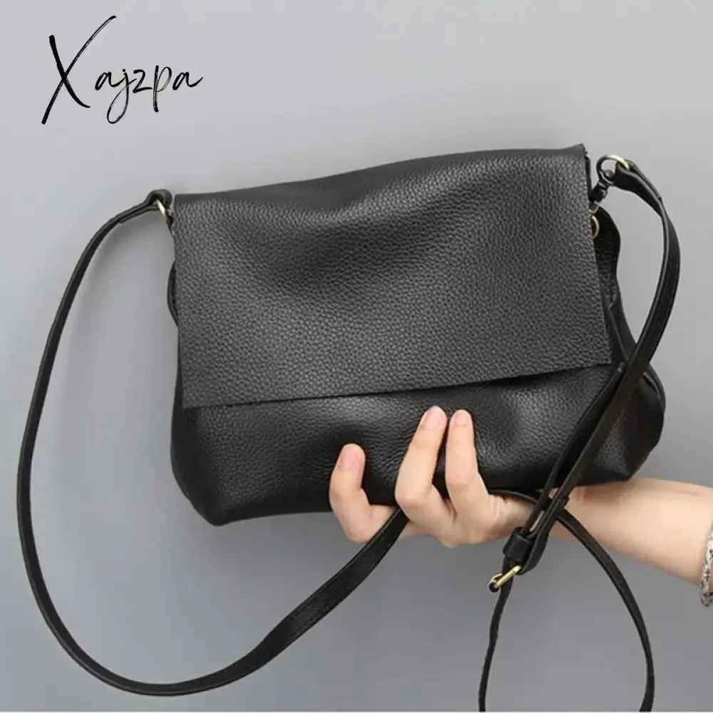 Xajzpa - Ladies Casual Handbag High Quality Leather Shoulder Bag Fashion Black Multilayer Storage Messenger Bag