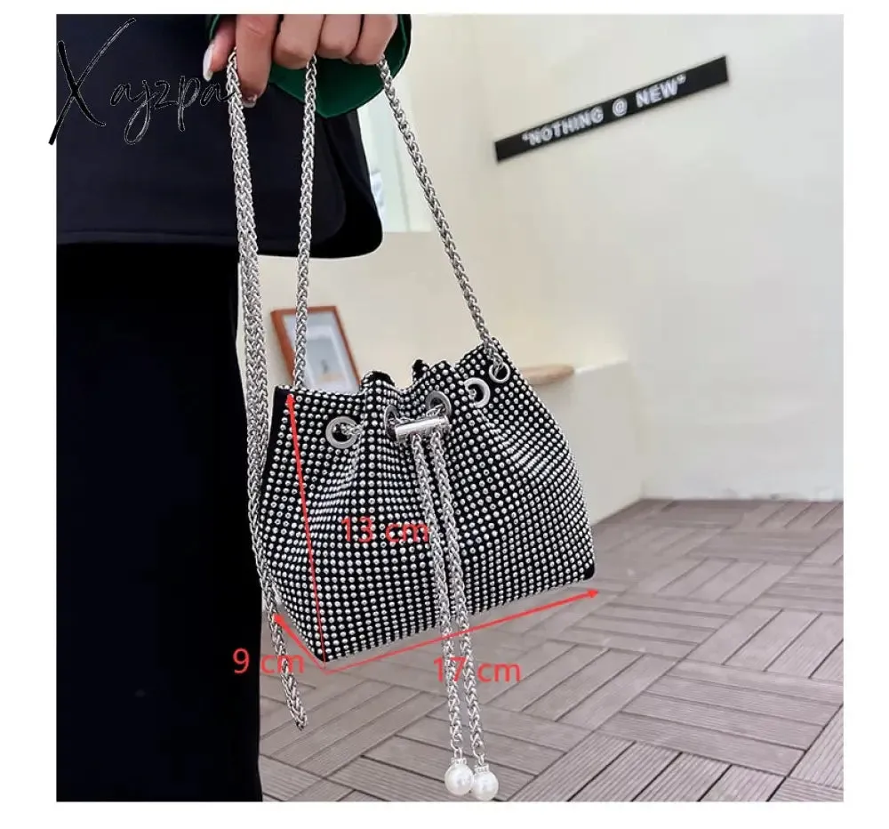 Xajzpa - trend Women's bags fashion thick chain bright diamond saddle bag female carrying armpit fashion luxury brand design bag