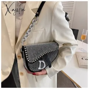 Xajzpa - trend Women's bags fashion thick chain bright diamond saddle bag female carrying armpit fashion luxury brand design bag